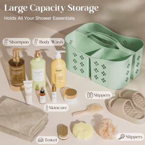 Portable Shower Caddy with Handle, Large Capacity Shower Basket Organizer, Quick-Drain Bathroom Storage Tote, Durable Plastic Shower Organizer for College Dorm, Beach, Gym Essentials, MintGreen - view 3