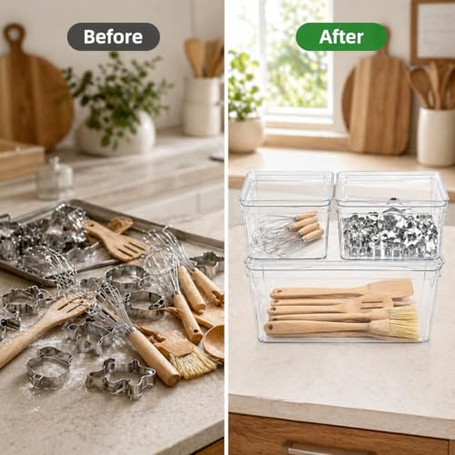 Baking Supplies Storage Containers 3Pc,Baking Kits with Handles&Lid for Adult,Stackable Bakeware Organizer Storage Bins,BPA Free Baking Accessories,Kitchen,Pantry Storage and Organization Box - view 3
