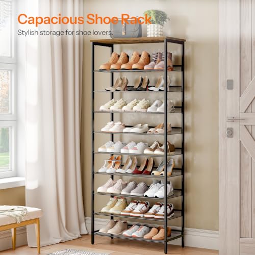 Shoe Rack for Entryway, 10-Tier Shoe Shelf, Large Capacity Shoe Storage Organizer for 27-30 Pairs of Shoes, Front Door Entrance, Hallway, Closet, Space Saver, Rustic Brown and Black BF110XJ01G1 - view 4
