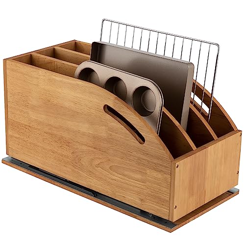 Pull Out Cabinet Organizer for Pans, Pot lid, Cookie Sheet, Cutting Board, Baking Tray, Slide Out Kitchen Cabinet Storage Organizer, 10.5''W X 21"D X 10.6"H, Wood