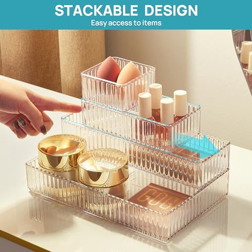 7 PCS Clear Makeup Drawer Organizers Bins, 4-Size Stackable Makeup and Vanity Organizer Trays, Acrylic Bathroom Storage Containers for Cosmetic, Toiletries, Office Supply, Utensils, Gadgets - view 2