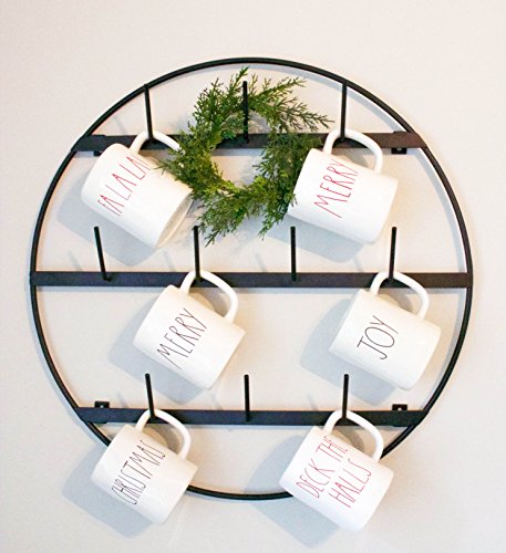 Mug Rack with Sturdy Steel Frame, Matte Black Finish, Removable Rubber Caps, Wall Mounted (Round 24" x 24") - view 7