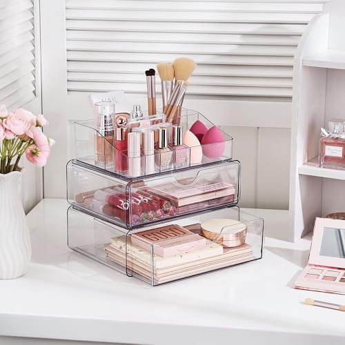 3 Tier Clear Makeup Organizer with 2 Drawers - view 5