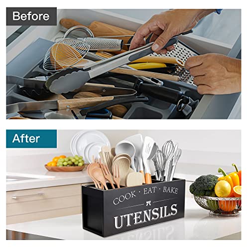 Extra Large Utensil Holder Countertop for Kitchen Counter,Wood,Black - view 3