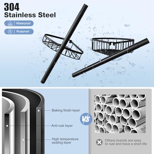Corner Shower Caddy Tension Pole: Stainless Steel Rustproof 4-Tier Shower Organizer - 47-121 inch Adjustable Bathroom Shelves for Bathtub Shampoo Storage - Tension Rod Floor Standing Bath Rack - Black - view 5