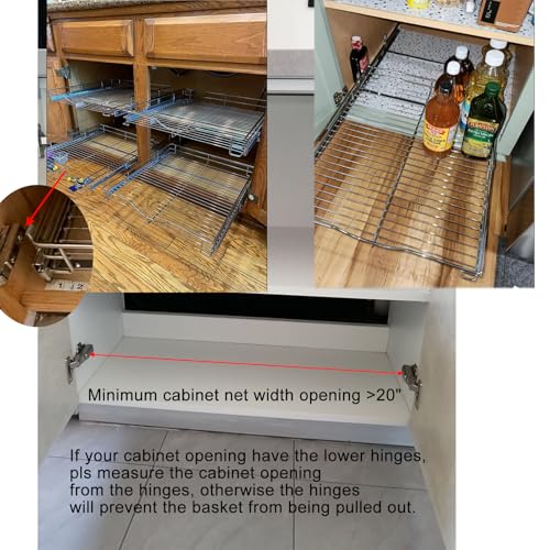 1 Tier Pull Out Cabinet Organizer (20" W x 18" D) Heavy-Duty Metal Sliding Drawer Shelf, Slide Out Wire Basket for Kitchen Cabinets, Pantry, Bathroom, Chrome Finish… - view 3