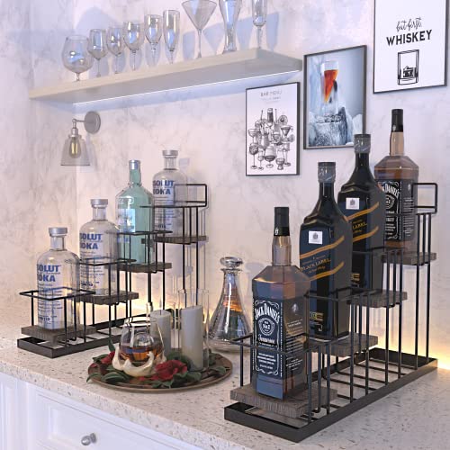 Coffee Syrup Organizer Rack, Rustic Wood and Metal Wire, 4-Tier Display Holder Coffee Station Bar Accessory for Syrup, Wine, Dressing Bottle Countertop Display Storage Stand for Kitchen - MK816A - view 4