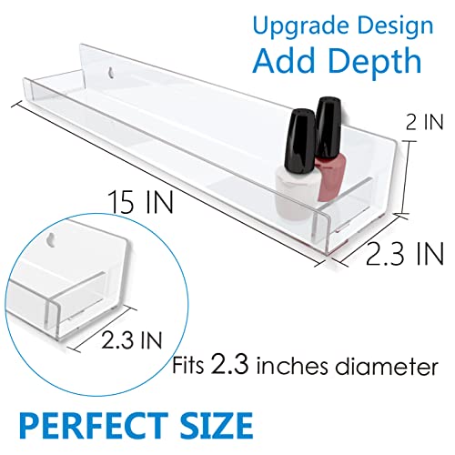 4 Pack 15 Inch Clear Acrylic Floating Wall Shelves, Kids Bookshel - view 3