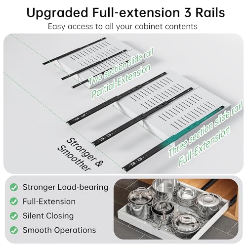 Pull out Cabinet Organizer, 1 pack, 20.5" Deep Heavy Slide out Drawers, Upgrade Three Triple-Slide Rail Systems, Expandable 12.8"-20.8" Roll out Shelf Storage for Kitchen Base Cabinet Organization - view 2