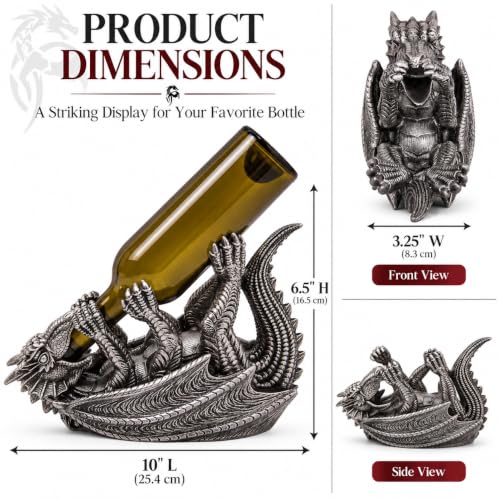 Dragon Wine Bottle Holder, Gothic Medieval Fantasy Home Bar Decor, 10 Inch - view 2