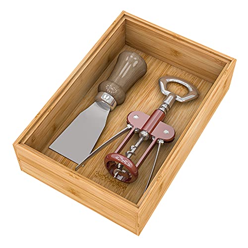 Stackable Utensil Drawer Organizer, Bamboo Kitchen Flatware Holder 9"x 6"