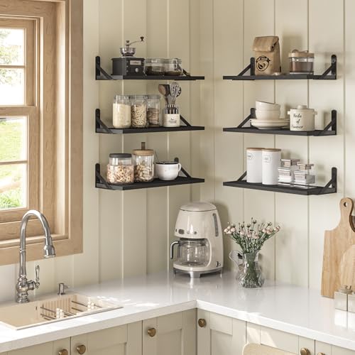 16.5 Inch Floating Shelves for Wall Home Decor, Black, Set of 6 - view 2