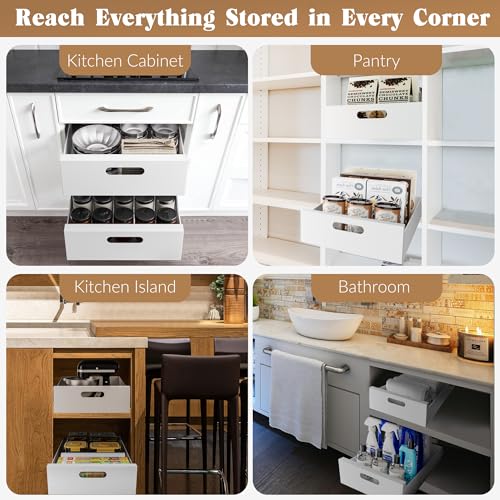 HBL' 1 Pack | 21" Deep Pull Out Cabinet Organizer Adhesive, 10-Inch Wide Sturdy Carbon Steel Roll-Out Drawers, Designed for Frameless Cabinets, Slide-Out Shelves for Pantry. - view 7