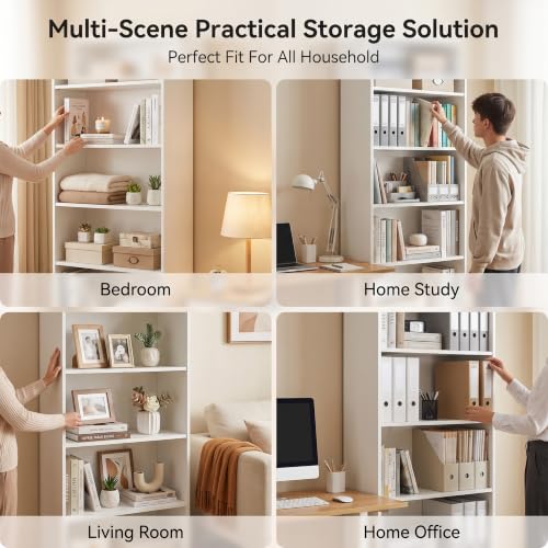 WannabeMyself【Easy Assembly】 Open Display 5-Tier Bookshelf,Storage Organizer,Bookcase for Living Room, Bedroom, Home Office,70.9×11.6×23.6,White - view 6