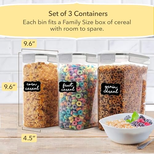 Airtight Cereal Containers with Lids – 3 Piece Tall Kitchen Pantry Organization Set, BPA-Free Clear Plastic, Pour Spout Lids for Breakfast Cereal, Rice, Flour, Sugar, Snacks - view 2