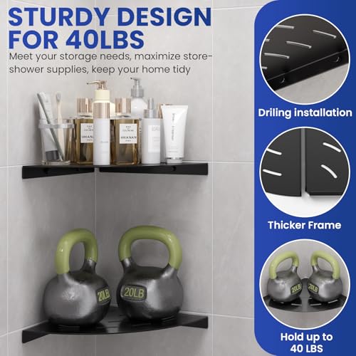 2 Pack Corner Shower Shelves Load Capacity 40 lbs 304 Stainless Steel Shower Corner Shelf Will not Rust 8in Shower Shelf for Inside Shower Matte Black Drilling Installation - view 5