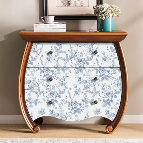 Light Blue Botanical Floral Shelf Liner Contact Paper Peel and Stick Botanical Floral Wallpaper for Walls Bahtroom Bedroom Kitchen Cabinets Dresser Drawer Furniture Arts Carfts Decal 17.7X117 Inches - view 3