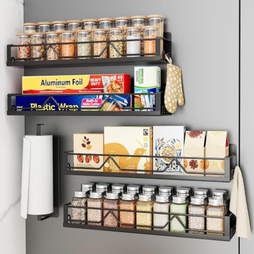 16.9 Inch Large Capacity Magnetic Spice Rack for Refrigerator Black, 4 Pack - view 7