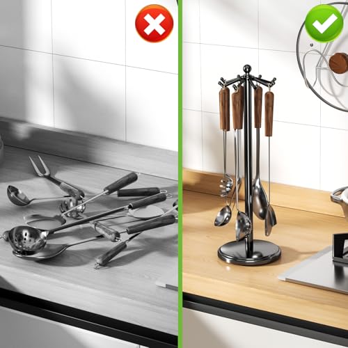 Kitchen Countertop Rotating Utensil Holder, Stainless Steel, Black - view 5