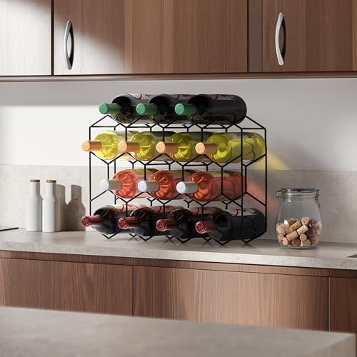 Countertop Wine Racks, Stackable Bottle Storage (14 Bottle, Black) - view 7