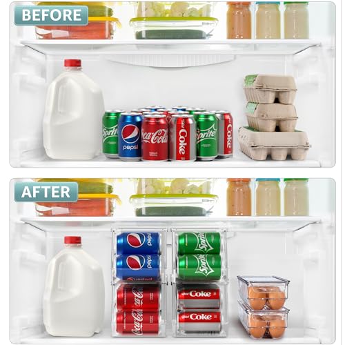 Soda Can Organizer for Refrigerator & Egg Holder for Fridge Set, 4 Stackable Can Holder Dispenser Holds 12 Cans Each & 2 Egg Holders with Lid holds 14 eggs for Fridge, Pantry, Freezer, BPA-Free - view 2