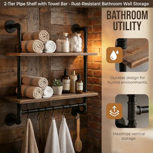 Industrial Pipe Shelving Bathroom Pipe Shelves with Towel Bar Over Toilet - view 3