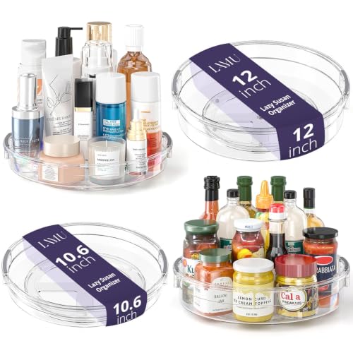 4 Pack Lazy Susan Turntable Organizer for Cabinet Pantry Fridge Clear