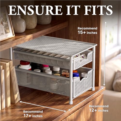 Stackable 2 Tier Sliding Basket Organizer Drawer, White - view 3