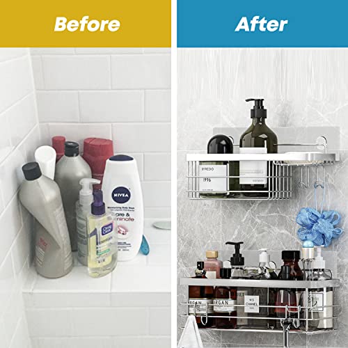 Shower Caddy and Soap Dish Holder with Hooks, Rust Resistant, 2 Pack - view 5
