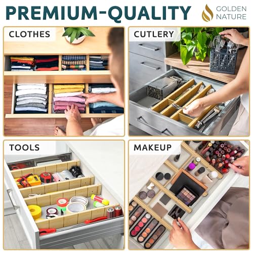 Bamboo Drawer Organizer - with Inserts & Labels, 17-22" - Adjustable Spring Loaded Kitchen Dividers for Utensils & Junk Storage - Expandable Silverware Separators for Organization - view 4