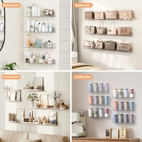 15" x 4" Acrylic Shelves for Wall Storage and Organizer, 6 Pcs - view 6
