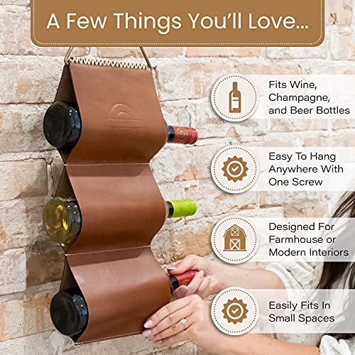 Small Leather Wall Wine Rack - 3 Bottle Holder, Space Saving, Wine Gifts - view 4