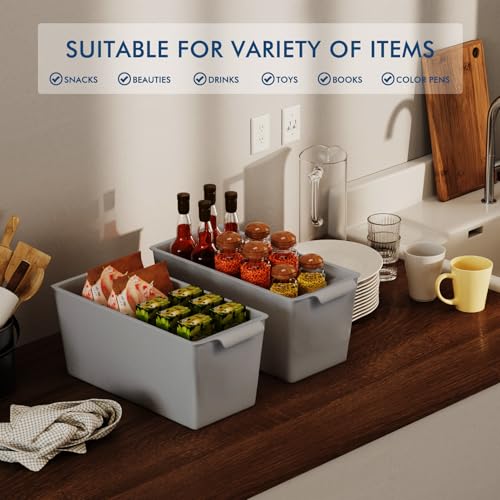 Plastic Storage Bins 6 Pack, Open Top Baskets, 11"x5" Pantry Basket (Gray) - view 3