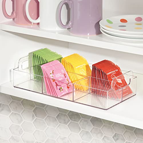 Compact Plastic Tea Storage Organizer Caddy Tote Bin - 6 Divided Sections, Built-in Handles - Holder for Tea Bags, Packets, Sweeteners and Small Packets - Lumiere Collection - Clear - view 3