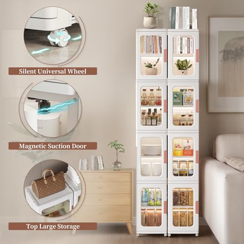 Narrow Storage Cabinet with Doors and Shelves Tall Skinny Bathroom Storage Kitchen Cabinet with Adjustable Shelf Cabinet Organizer Toilet Paper Storage Linen Closet 4 Layer (White) - view 5