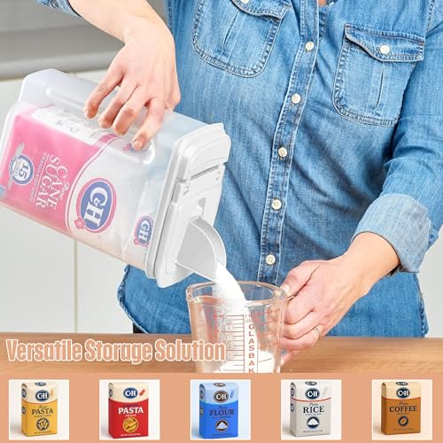 Large Food Storage Container - 3.75 Quart Sugar Buddy, All Purpose Clear Kitchen Organization and Storage - Sugar, Flour, Cereal, Rice Dispenser, EZ Pour Spout & Easy Grip Handle (White Lid) - view 3