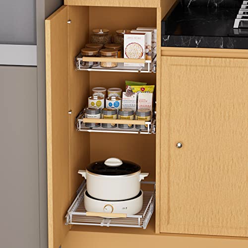 Pull Out Cabinet Organizer, Pantry Drawer Slide Out Basket Expandable Sliding Shelf Under Sink Shelf, Steel Metal cabinet drawers slide out, Chrome Finish, 23.1 to 39.9" W - view 4