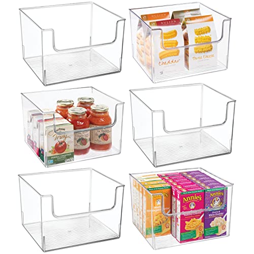Plastic Open Front Dip Storage Bin for Kitchen or Fridge Organization - Organization for Pantry Shelf, Cabinet, Closet Storage, or Cube Storage Organizer - Ligne Collection - 6 Pack - Clear
