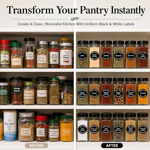 665 Spice Labels Book with A-Z Index, Black Round Pantry Stickers - view 7