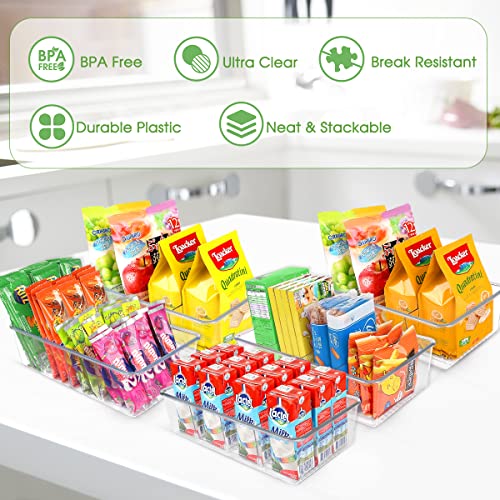 Snack Organizer for Pantry Shelf, 6 Pack Clear Plastic Pantry Storage Bins with 3 Dividers for Snacks, Spices, Chips Food Organizer, Stackable Pantry Organizers for Kitchen, Fridge, Cabinet - view 2
