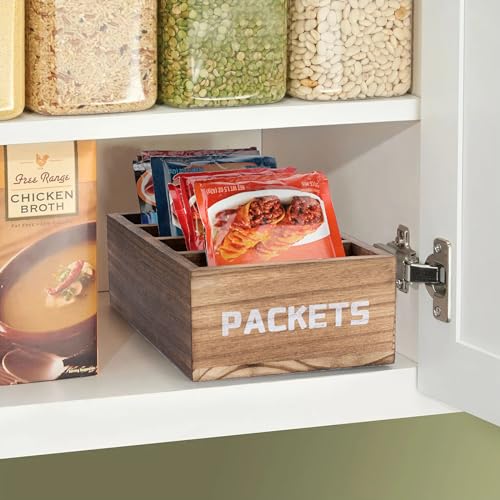 Seasoning Packet Organizer, Food Packet Storage Organizer with 4 Compartments, Wooden Storage Caddy for Kitchen Pantry Cabinet, Farmhouse Kitchen Organization Bin for Snacks Spice Packets - view 4