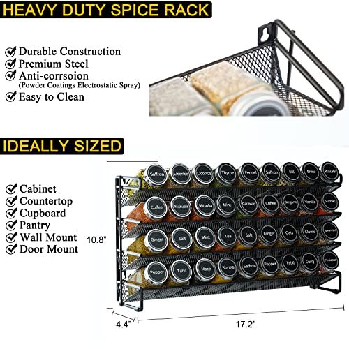 Spice Rack Organizer with 36 Spice Jars, 386 Spice Labels, Chalk Marker and Funnel Set for Cabinet, Countertop, Pantry, Cupboard or Door & Wall Mount - 36 Jars, 17.2" W × 10.8" H, Black - view 4