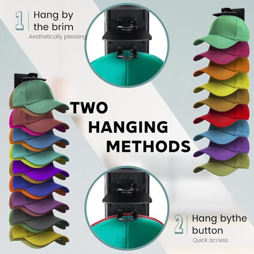 2Pack Upgraded Contour Fit Lock Hat Organizer for Baseball Cap,Hat Rack Strong Adhesive Hat Hangers for Wall Hold Up to 20 Hats,Multi-layer Hat Storage Display for Closet,Door Bedroom-Black - view 2