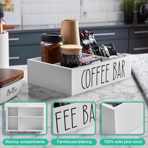 White Coffee Station Organizer with Removable Dividers – Wooden Coffee Bar Countertop Organizer for Pods, Stirrers, Sugar Packets & Lids, Kitchen, Office, Café Use - view 6