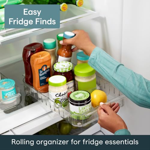 RollOut Fridge Caddy BPA-Free Clear Rolling Refrigerator Organizer Bin with Adjustable Dividers and Handles, 9" Wide - view 2