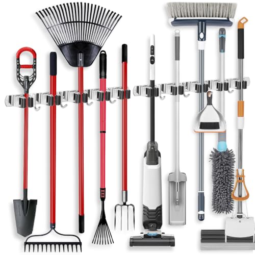 2 Pack Broom Holder Wall Mount Stainless Steel Mop Organizer