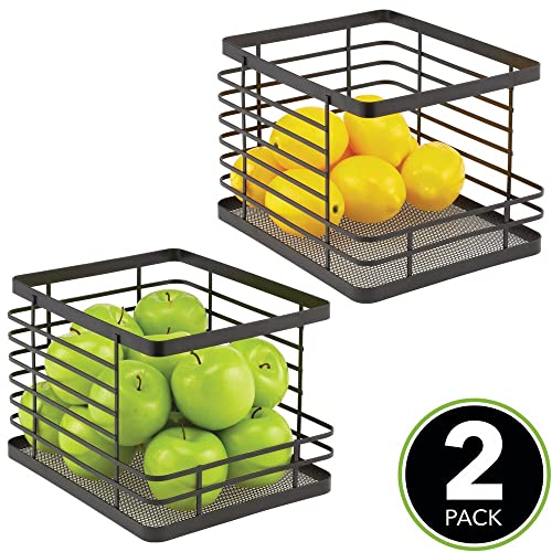 Stacking Wire Baskets Food Organizer Storage Metal Basket with Open Front for Kitchen Cabinet, Pantry, Cupboard, and Shelves - Organize Fruits, Snacks, and Vegetables - 2 Pack - Matte Black - view 2