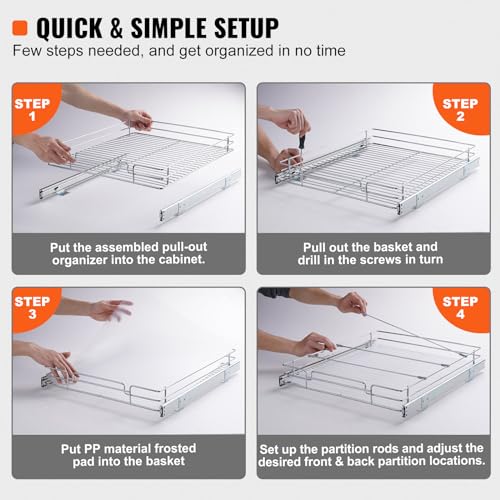 18.5"Wx21"Dx3.5"H Pull Out Cabinet Organizer, Heavy Duty Slide Out Pantry Shelves, Chrome-Plated Steel Roll Out Drawer, Drawer Storage for Home Under Sink, 20"Wx22"Dx7"H Install Size for Cabinet - view 5