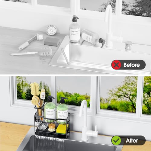 2-Tier Rustproof Sponge Holder for Kitchen Sink, Black - view 6