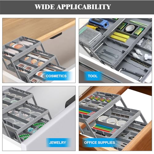 Drawer Organizer, Expandable Foldable Versatile Bathroom and Vanity Desk Drawer Organizer Trays, Plastic Storage for Makeup, Bedroom, Jewelry, Kitchen Utensils and Office (3 - view 3